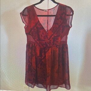 Elegant Red Sheer Women's Top